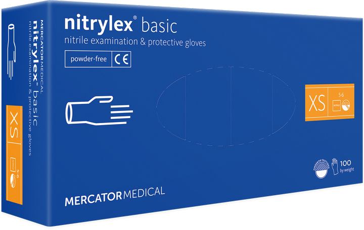 Нитриловые перчатки Nitrylex®, плотность 3.2 г. - PF PROTECT / basic - Синие (100 шт) XS (5-6) - изображение 2