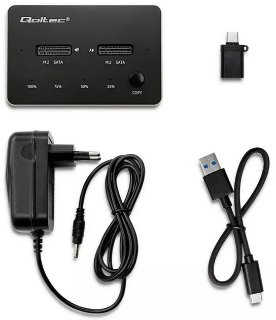 Stacja dokująca Qoltec na 2 x SSD M.2 SATA USB Type-C 3.1 Czarna - obraz 7