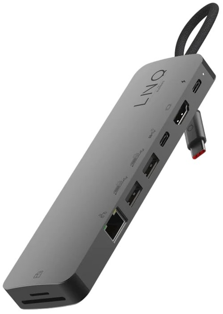 Linq Dock USB Hub 9-w-1 Pro USB typu C, wieloportowy, srebrny (LQ48020) - obraz 1