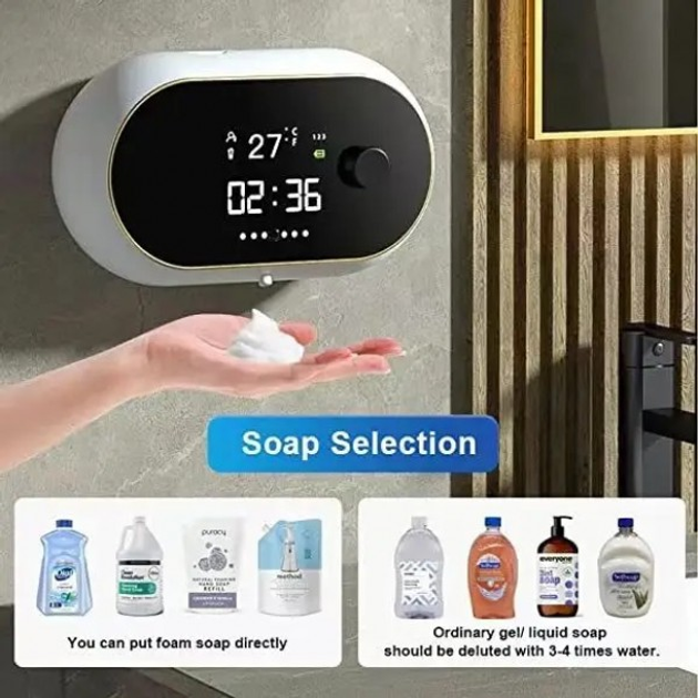 Сенсорный диспенсер настенный дозатор для мыла с часами MYX-W2 White ...