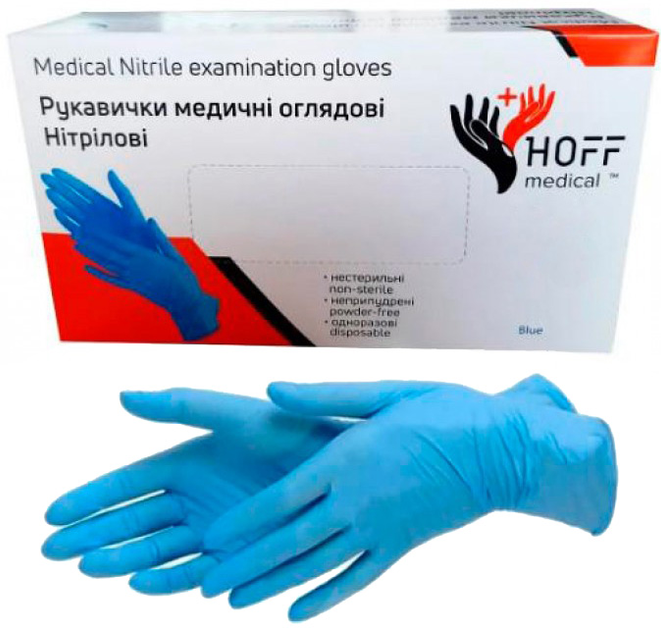 Перчатки нитриловые Hoff Medical L 1000 шт Голубые (op_omp010005_L_10) - изображение 1