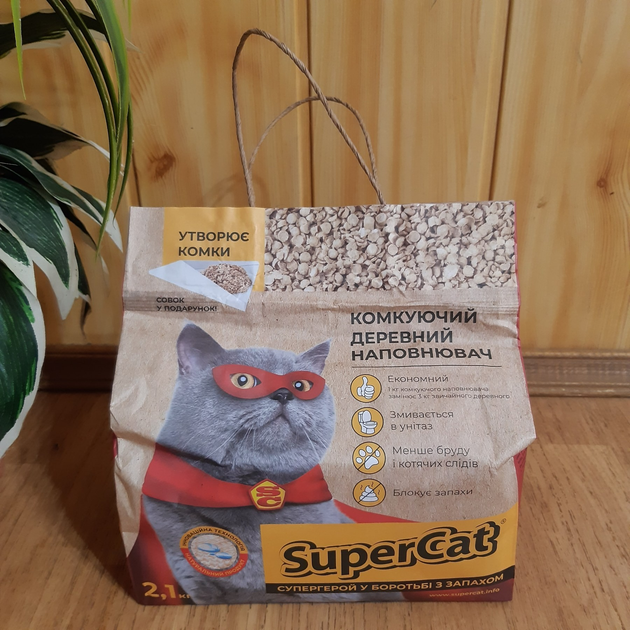 Древесный наполнитель для кошачьего туалета Super Cat, комкующийся 2 ...