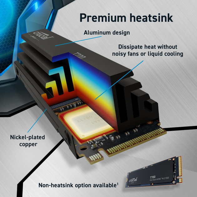 Dysk SSD Crucial T700 z radiatorem 4TB NVMe 2.0 M.2 2280 PCIe 5.0 x4 3D NAND TLC (CT4000T700SSD5) - obraz 4