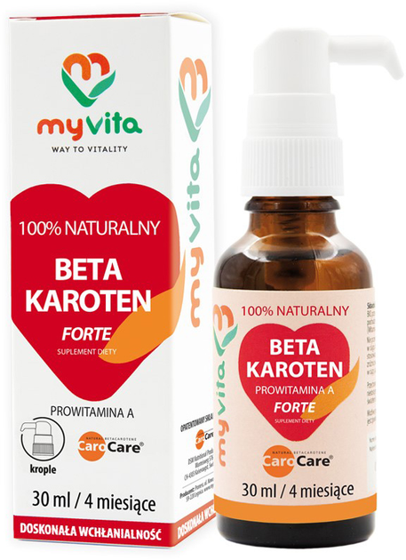 Добавка харчова Myvita Beta Carotene Forte 30 мл Провітамін А (5903021592743) - зображення 1