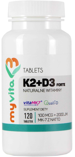 Myvita Witamina K2 Nk7 100mcg + D3 2000 J.M. 120 tabletek (5905279123694) - obraz 1