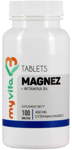 Myvita Magnez +B6 Cytrynian Magnezu 450mg 100 tabletek (5905279123915) - obraz 1