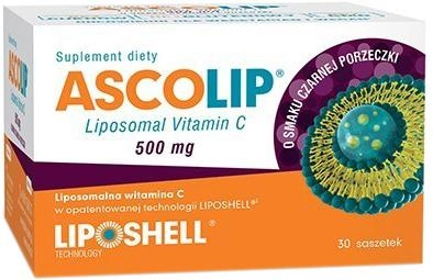 Харчова добавка Ascolip Ліпосомальний вітамін С 500 мг Смородина 30 саше (5907480721980) - зображення 1