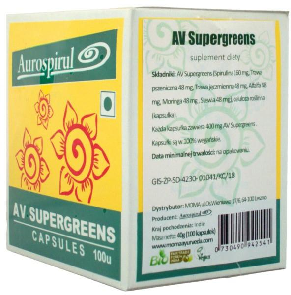 Suplement diety Aurospirul AV Supergreens 100 kapsułek (730490942541) - obraz 1
