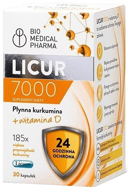 Харчова добавка Bio Medical Pharma Licur 7000+Vit D 30 капсул Куркумін (5905669622059) - зображення 1