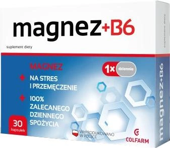 Харчова добавка Colfarm Magnesium B6 30 капсул проти стресу та втоми (5901130354443) - зображення 1
