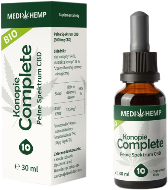 Харчова добавка Medihemp Bio Конопляна олія Complete Co2 10% 30 мл (9120069382990) - зображення 1