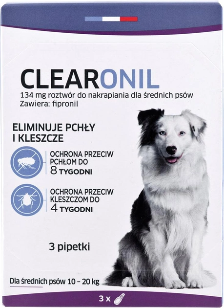 Krople dla psów ras średnich Francodex Clearonil 10-20 kg 134 mg x 3 szt (DLPFRXPIE0004) - obraz 1