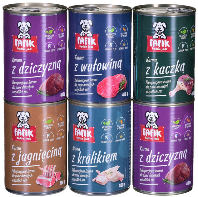 Mokra karma dla psów Fafik Mix 5 smaków 6 x 400 g (5905476791108) - obraz 1