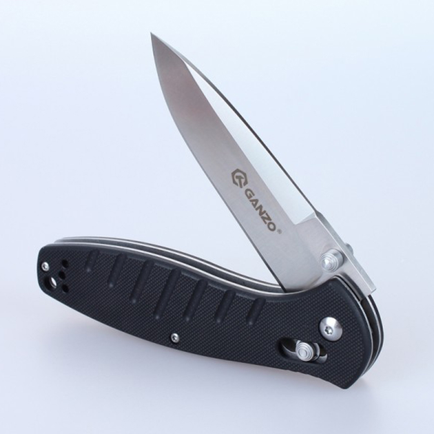 Нож складной Ganzo G738 (длина: 210мм, лезвие: 89мм, сатин), черный - изображение 2