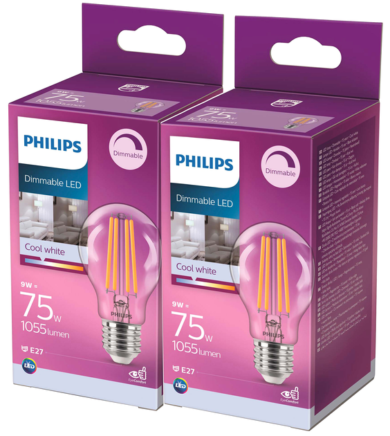 Світлодіодна лампа Philips LED classic 75W A60 E27 CL 6500К DIM 2 шт .