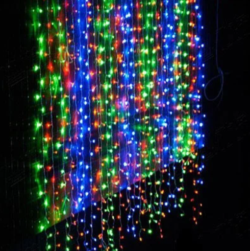 Светодиодная LED гирлянда штора Водопад 2х2м 240 Led - Дождь на белом прозрачном проводе, мультиколор - изображение 2