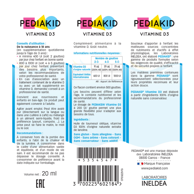 Краплі Pediakid Вітамін Д3 - Точне дозування / VITAMINE D3 - Кістки та зуби, імунітет для дітей від грудного віку, 20 мл (PK15) - Фото 2 Краплі Pediakid Вітамін Д3 - Точне дозування / VITAMINE D3 - Кістки та зуби, імунітет для дітей від грудного віку, 20 мл (PK15) - изображение 2