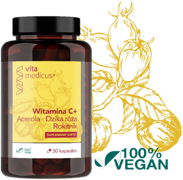 Харчова добавка Vita medicus Вітамін C+ Acerola Дика троянда Rokitn 30 капсул (5905279312302) - зображення 1