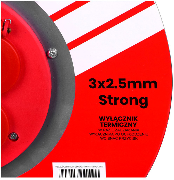 Подовжувач мережевий на котушці Vertex PB25METAL 3 х 2.5 мм² 4 розетки 25 м Black - зображення 5