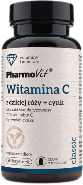 Харчова добавка Pharmovit Вітамін С із Шипшиною + Цинк 90 капсул (5904703900726) - зображення 1