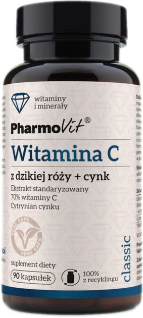 Pharmovit Witamina C z Dzikiej Róży + Cynk 90 kapsułek (5904703900726) - obraz 1