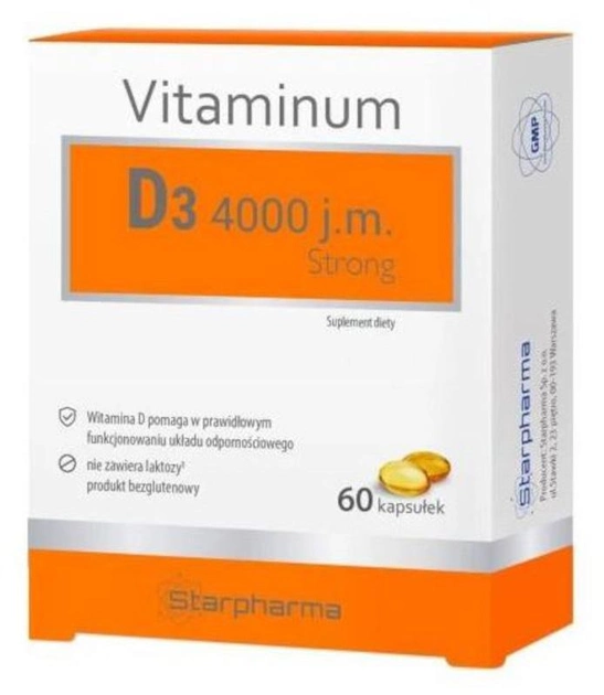 Харчова добавка Starpharma Вітамін D3 4000 JM Strong 60 капсул (5902989931076) - зображення 1