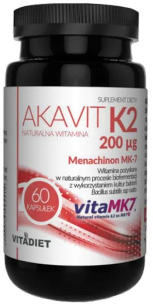 Харчова добавка Vitadiet Акавіт Вітамін K2 200 МО 60 капсул (5900425006197) - зображення 1