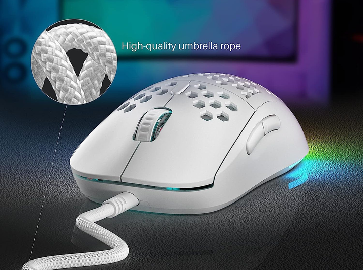 Игровая эргономичная мышь Dierya, RGB, 12800 DPI и 6 программируемых кнопок Ultra Light-75г. Цвет - Белый - изображение 7
