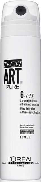 Profesjonalny spray utrwalający bez zapachu L'Oreal Professionnel Tecni.Art Pure 6-Fix z potrójnym sprayem do ultramocnego i długotrwałego utrwalenia 250 ml (0000030162839) - obraz 2