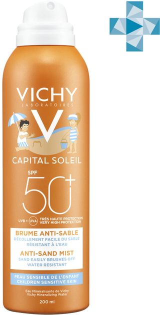 Filtr przeciwsłoneczny w aerozolu Vichy Ideal Soleil Anti-Sand Mist SPF 50+ Anti-piasek dla dzieci 200 ml (3337875558037) - obraz 1