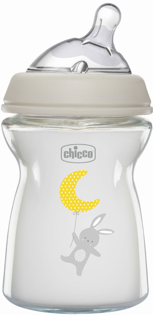 Chicco Natural Feeling szklana butelka do karmienia z silikonowym smoczkiem 0m+ 250 ml (81221.30) (8058664153466) - obraz 1