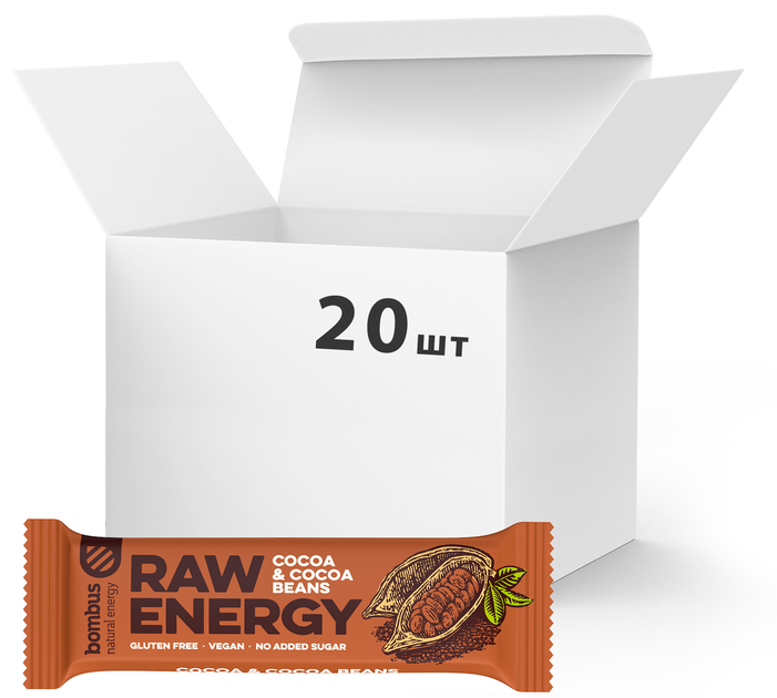 Batoniki Bombus Raw Energy Cocoa i Cocoa Bean 20 sztuk po 50 g (8594068261166) - obraz 1