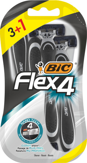 Zestaw maszynek do golenia bez wymiennych wkładów BIC Flex 4 3+1 szt (3086123220621) - obraz 1