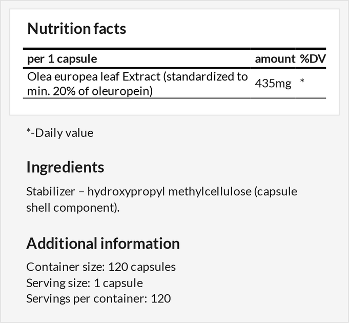 Харчова добавка Hepatica Olive Leaf 120 капсул для імунітету (5905279653542) - зображення 2