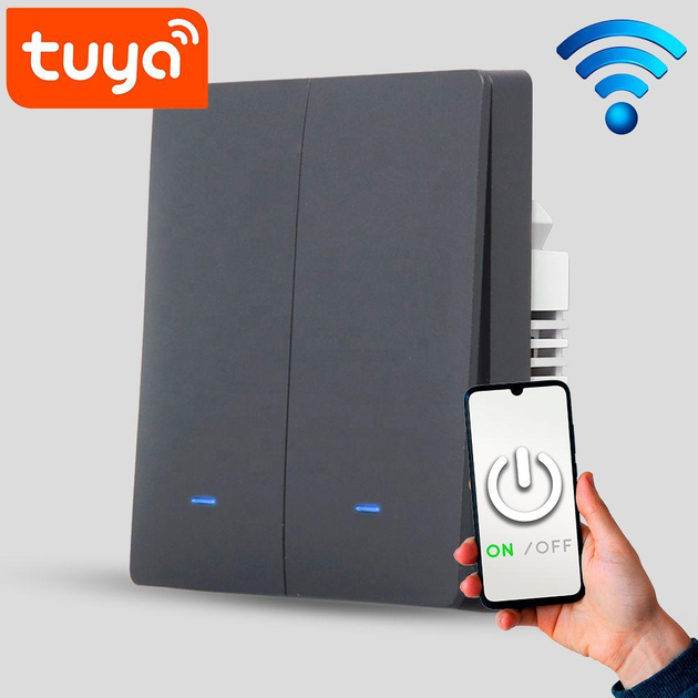 Вимикач Wi-Fi Tuya чорний (2 клавіші, без нуля) – фото, відгуки ...