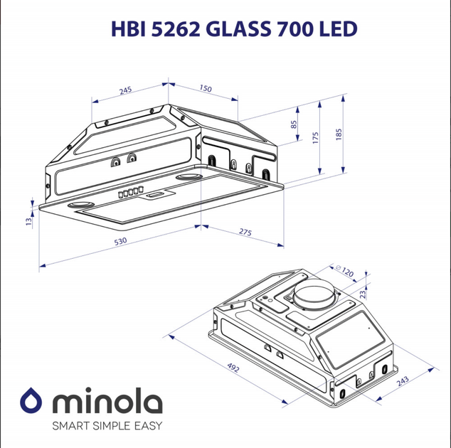 Витяжка повно вбудована Minola HBI 5262 BL GLASS 700 LED - зображення 10