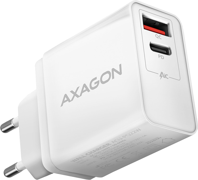 Мережевий зарядний пристрій Axagon ACU-PQ22W White - зображення 1