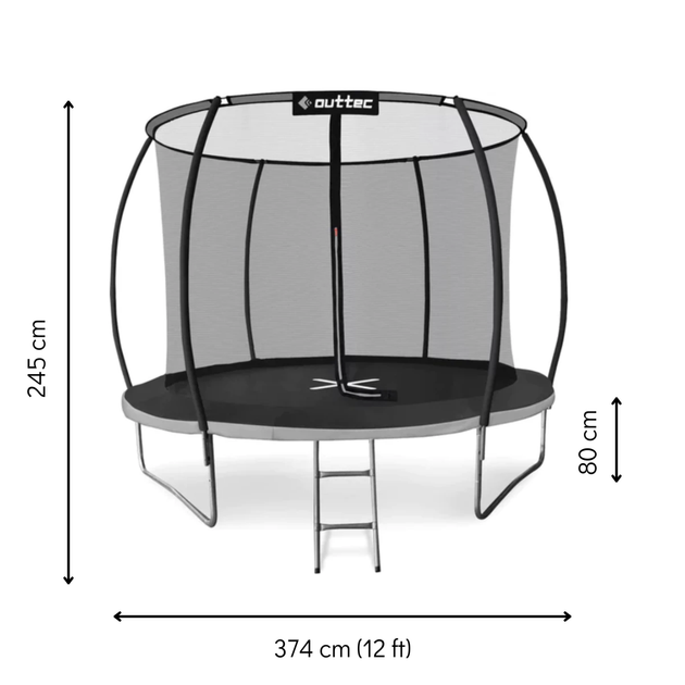 Батут Outtec Premium 12ft (374см) черно-серый с внутренней сеткой - изображение 2