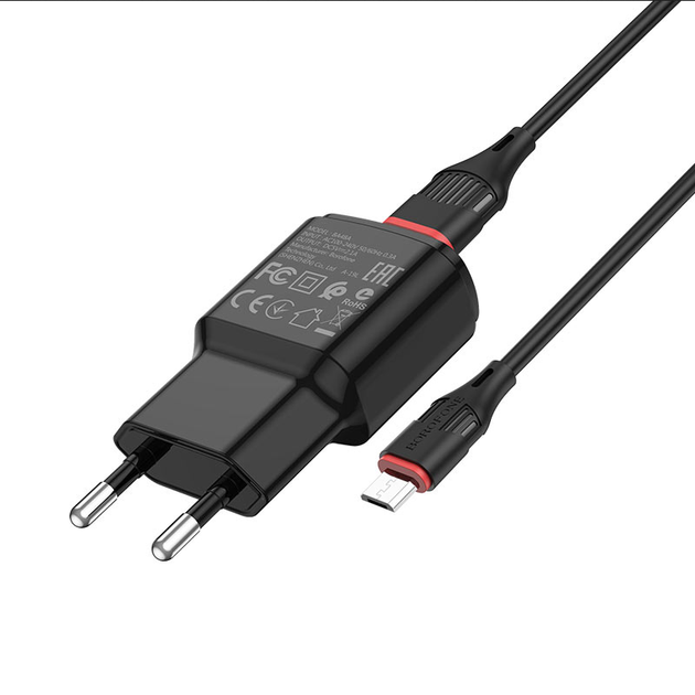 Сетевое Зарядное Устройство Borofone BA48A Micro Чёрное - Фото 3 Сетевое Зарядное Устройство Borofone BA48A Micro Чёрное - изображение 3