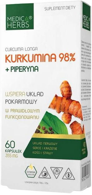 Medica Herbs Kurkumina 98% + Piperyna 60 kapsułek (5907622656514) - obraz 1
