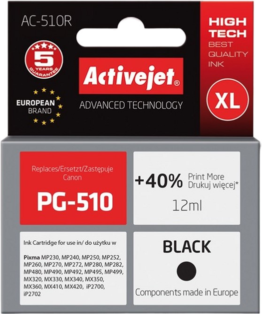 Tusz Activejet Premium do Canon PG-510 Black (AC-510R) - obraz 1