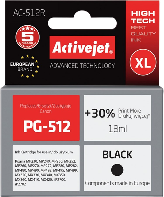 Tusz Activejet Premium do Canon PG-512 Black (AC-512R) - obraz 1