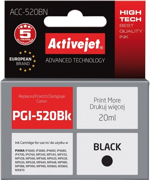 Tusz Activejet Supreme do Canon PGI-520BK Black (ACC-520BN) - obraz 1