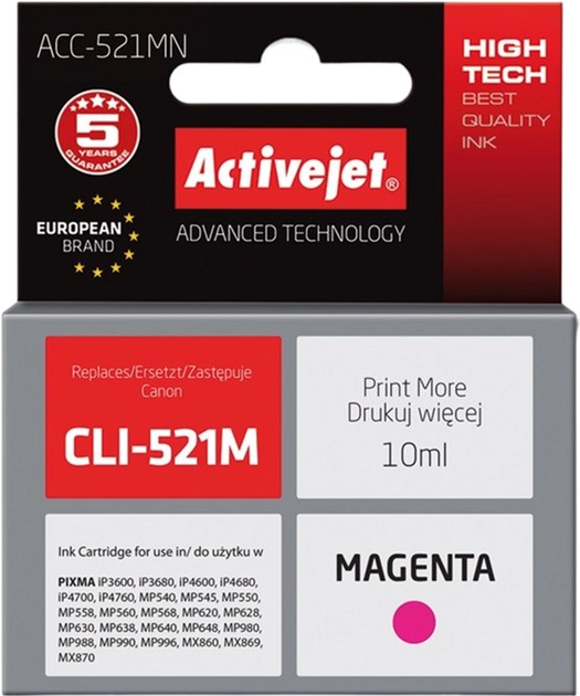 Tusz Activejet Supreme do Canon CLI-521M Magenta (ACC-521MN) - obraz 1