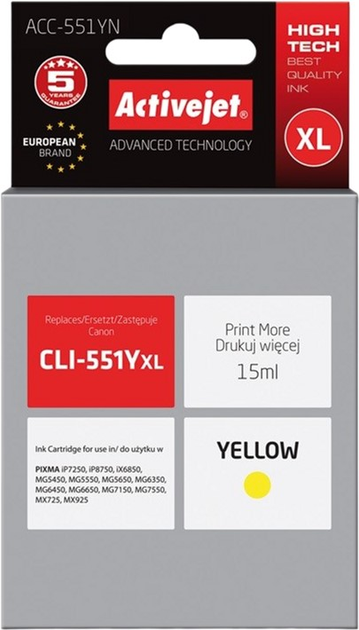 Tusz Activejet Supreme do Canon CLI-551Y Yellow (ACC-551YN) - obraz 1