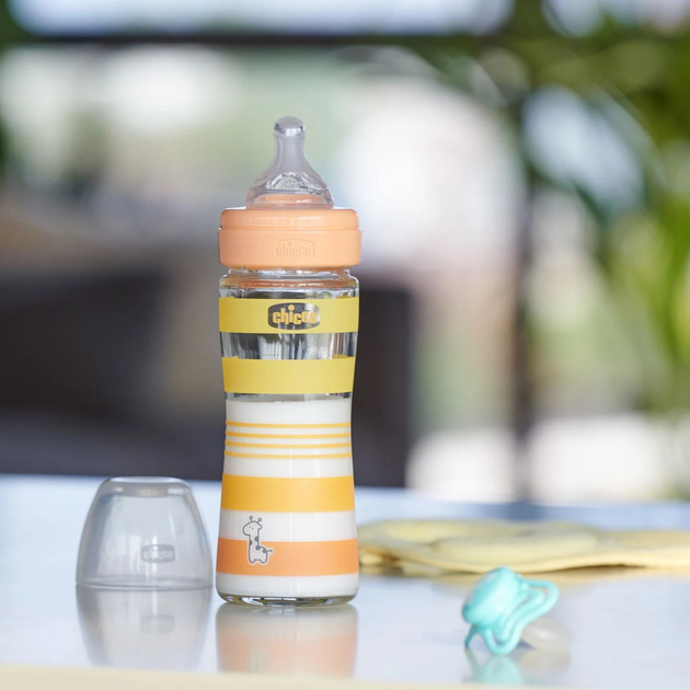 Пляшечка для годування скляна Chicco Well-Being Colors з силіконовою соскою 0м+ 240 мл Помаранчева (28721.31) - зображення 2