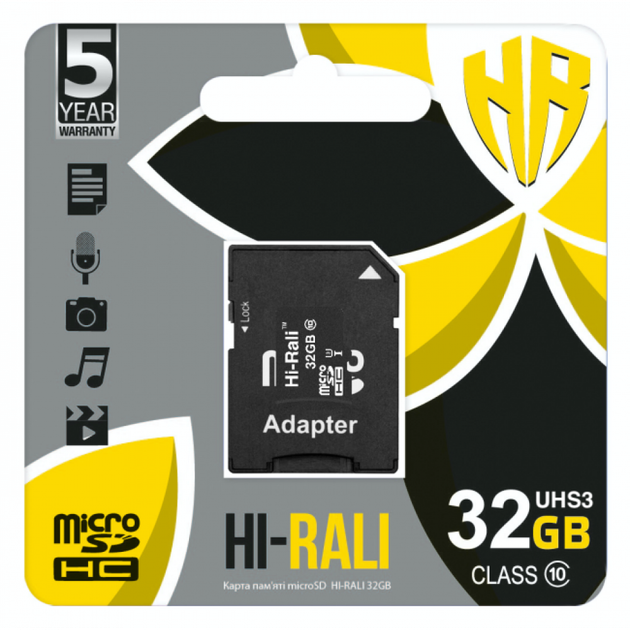 Карта Памяти Hi-Rali MicroSDHC Adapter UHS-3 Class 10 32gb, Black - изображение 2