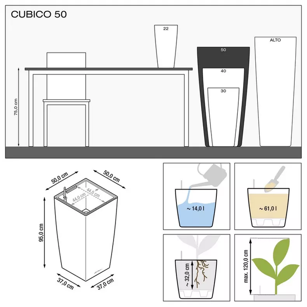 Вазон Lechuza Cubico Premium 50 Белый - изображение 4