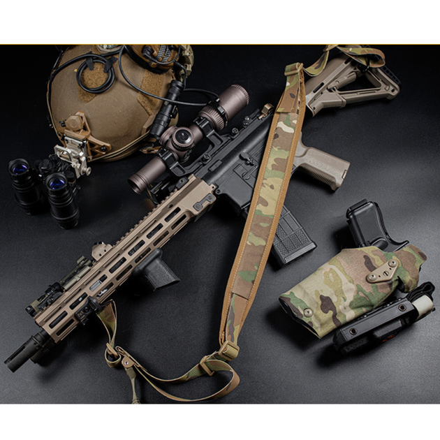 Двоточковий збройовий тактичний ремінь для автомата АК, AR Multicam ремінь для зброї Мультикам WOS789 - зображення 1