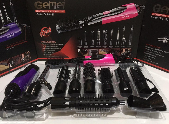 Воздушный стайлер для волос 10 в 1 Gemei GM -4835 Professional Hot Air Styler Черный (ICL44) - изображение 3